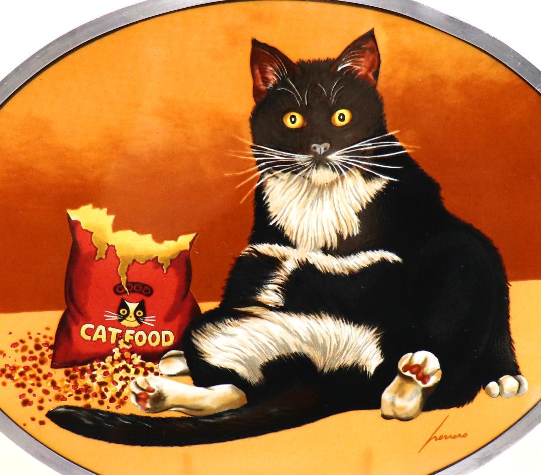 黒猫とキャットフード ヴィンテージ ステンドグラス ローウェル・エレーロ