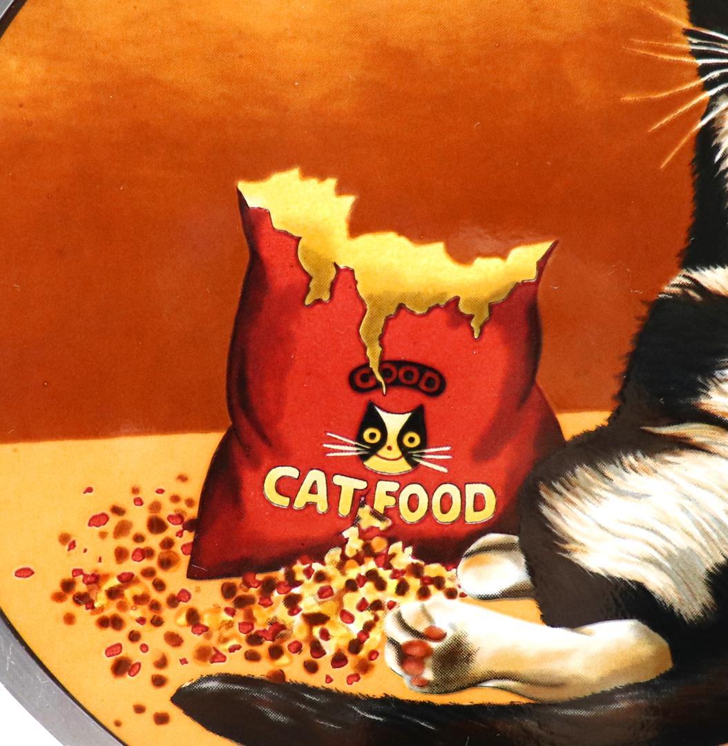 黒猫とキャットフード ヴィンテージ ステンドグラス ローウェル・エレーロ