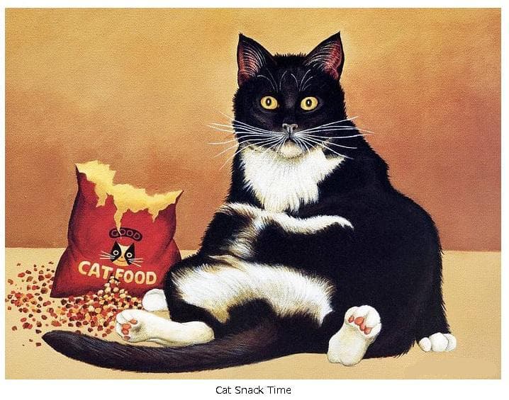 黒猫とキャットフード ヴィンテージ ステンドグラス ローウェル・エレーロ