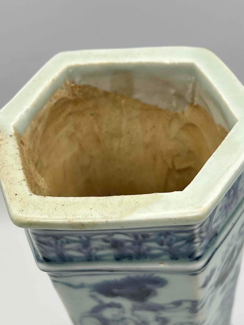 明時代　染付 青花仙人文塔型筆筒 白磁 文房具 名品珍品　香炉 (C-48)