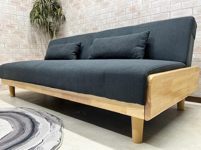 ソファーベッド　ソファ　コーデュロイ　ダークグレー　北欧風　新品
