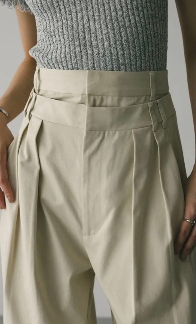 STYLEMIXER ウエストレイヤーワイドチノパンツ　アイボリー