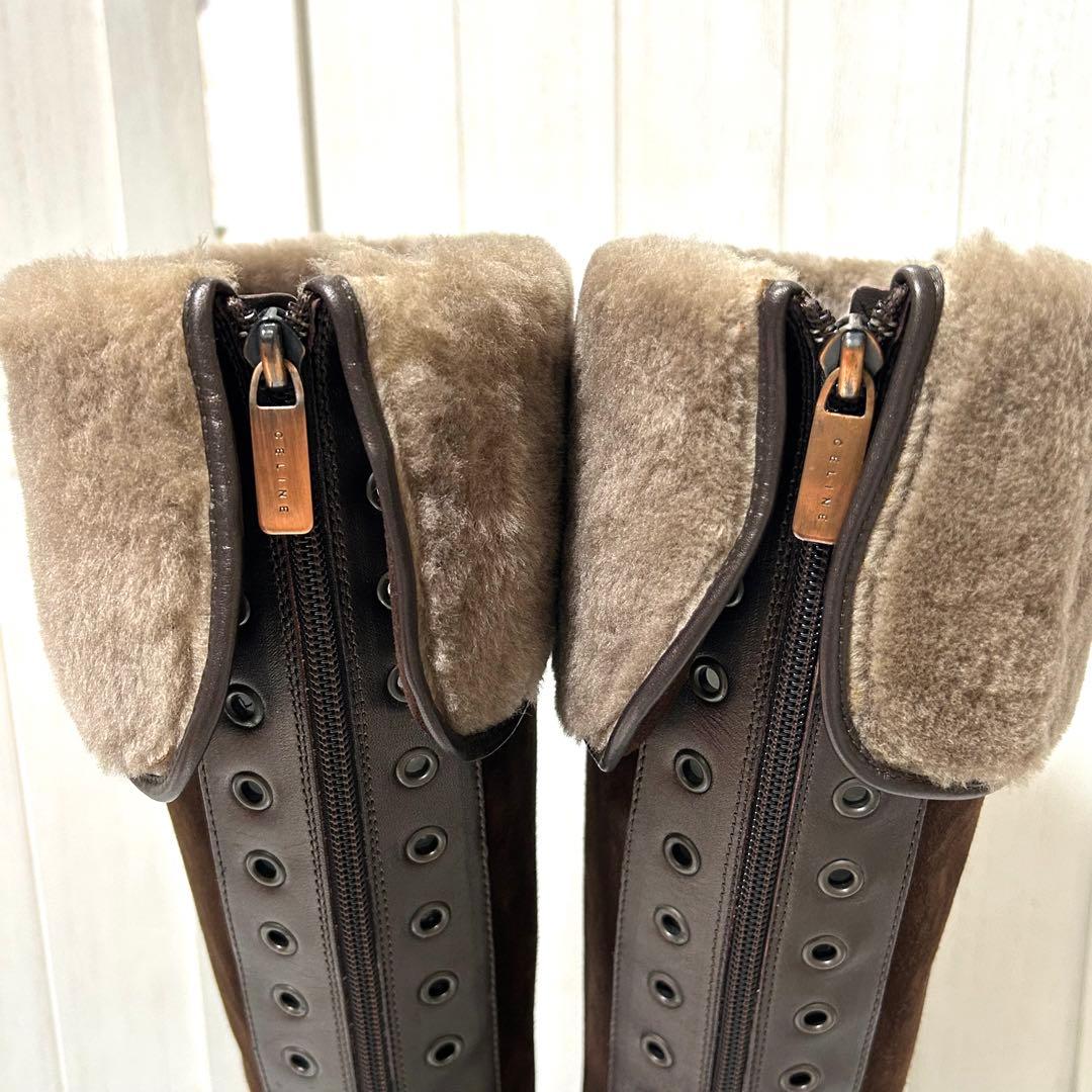 美品 CELINE スエード レザー ファー ロングブーツ 2way 36.5