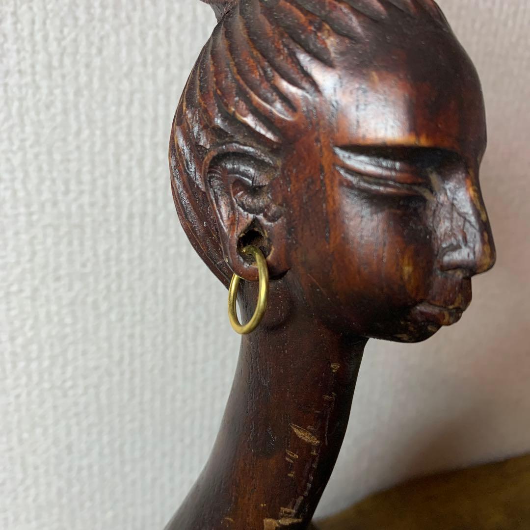 E-4 【希少】アフリカン プリミティブ アート 木彫り彫像 女性像 エスニック