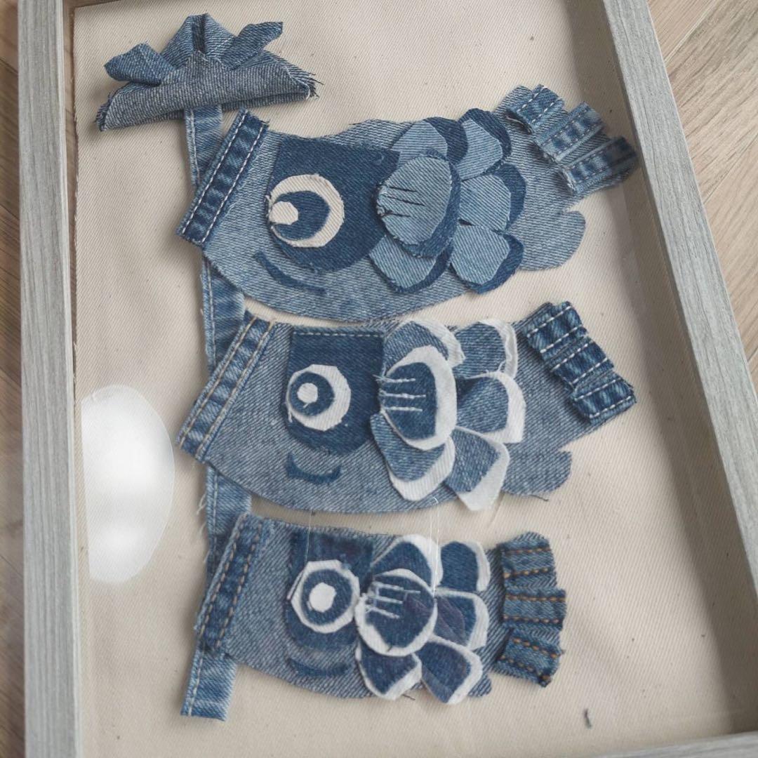 デニム鯉のぼり　こどもの日　名前　生年月日いれます。　初節句