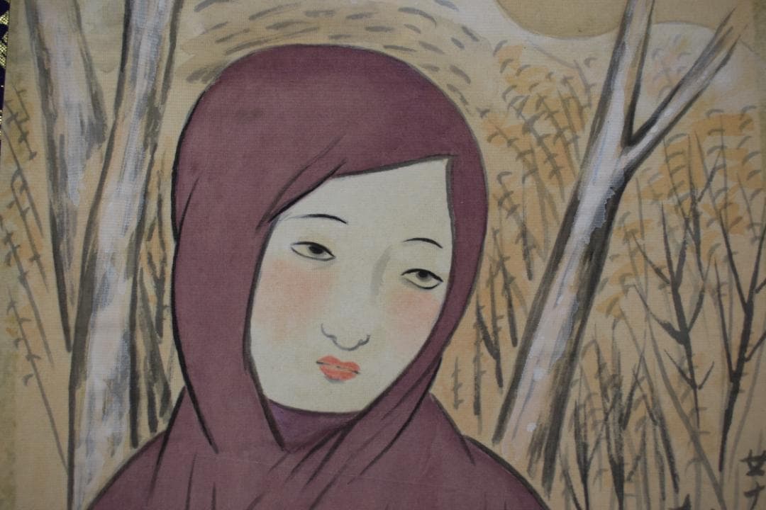 竹久夢二/美人画/北方の冬/木版画額/掛軸☆宝船☆Y-716　JM