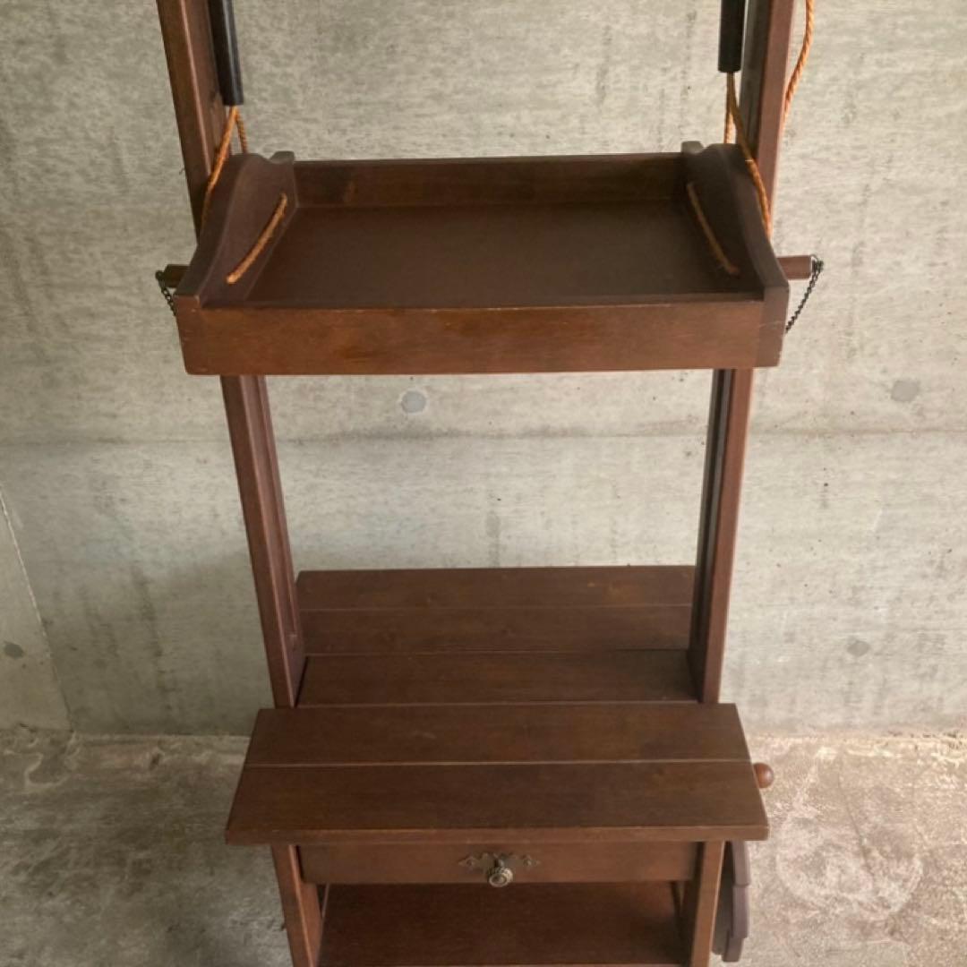 オールドカリモク ラック キャビネット 飾り棚 滑車 木製 レア 希少 レトロ