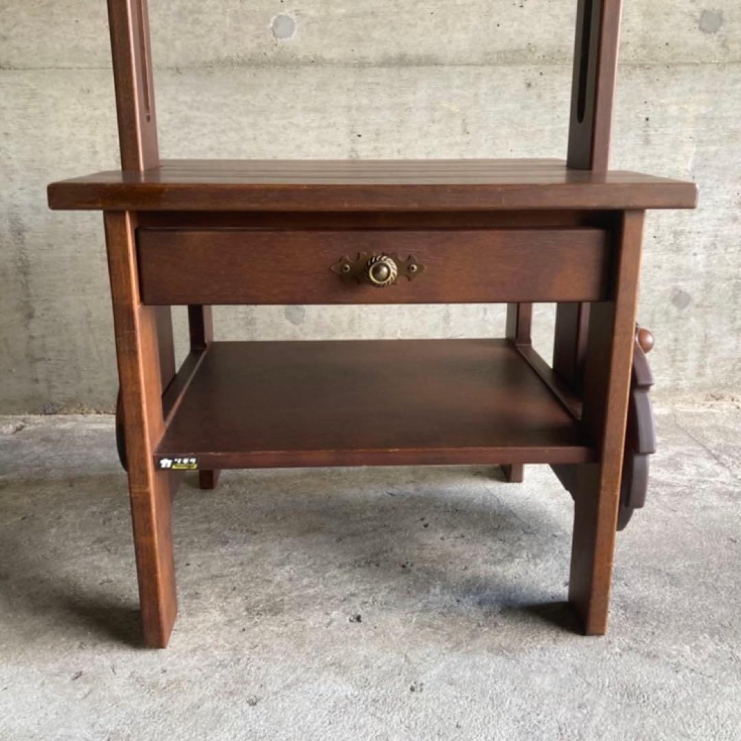 オールドカリモク ラック キャビネット 飾り棚 滑車 木製 レア 希少 レトロ