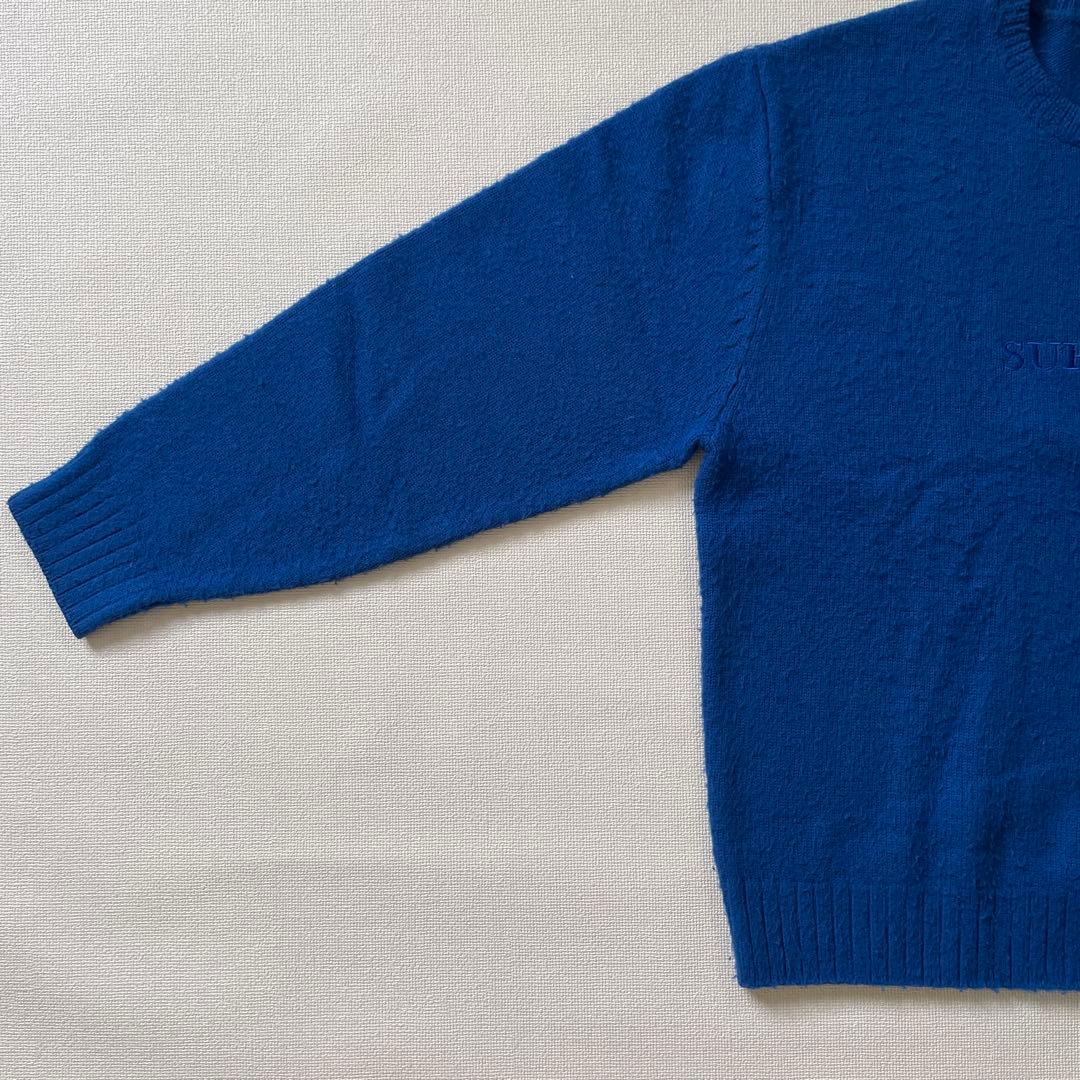 Supreme ニット セーター 刺繍ロゴ　ウール混素材　青　S