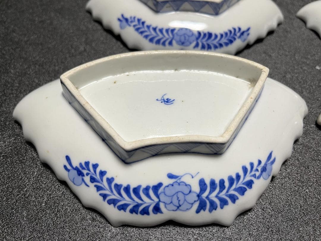 希少品　オールド香蘭社　染付　蝶型　銘々皿　変わり皿　取り皿　４客