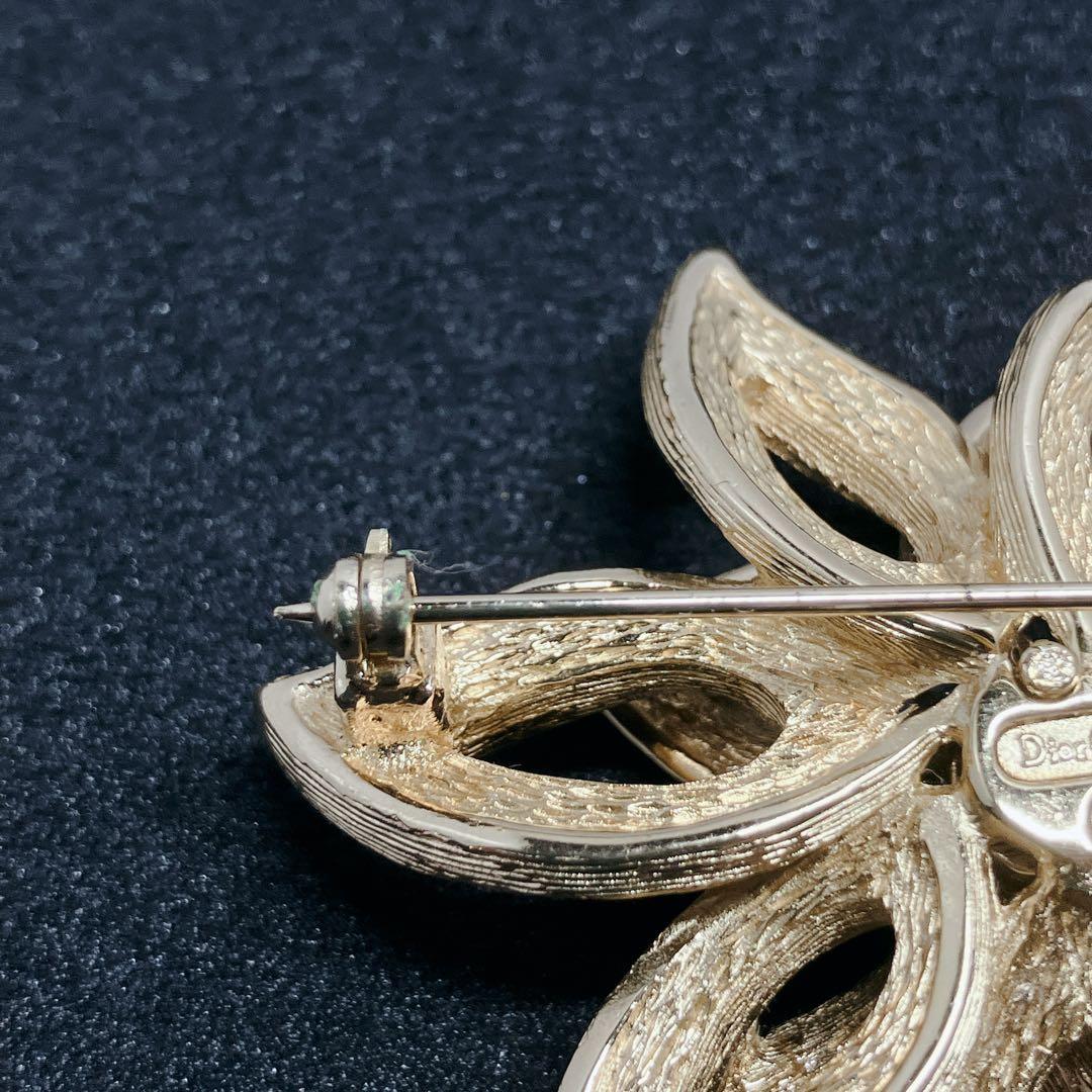 ディオール　ブローチ　ラインストーン　花　フラワー　大ぶり