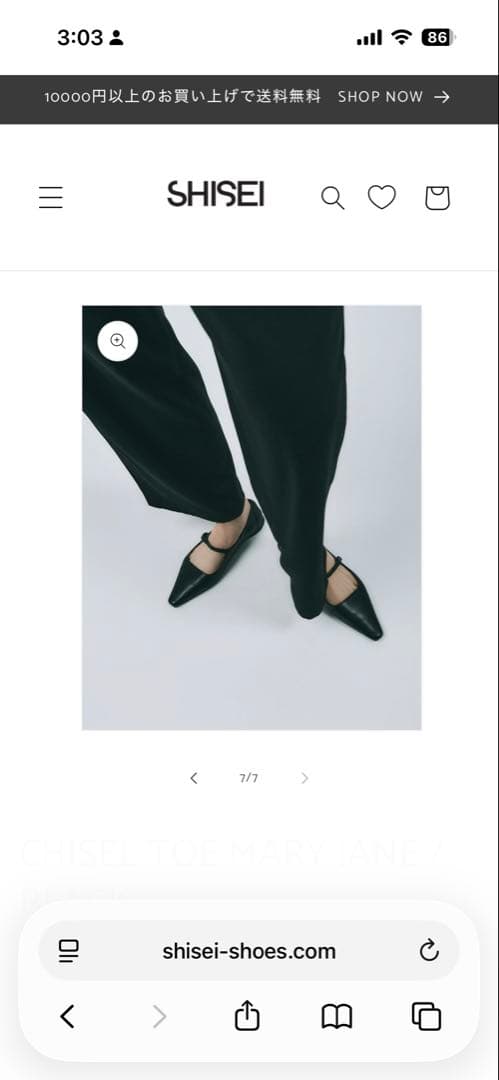 靴 Shisei CHISEL TOE MARY JANE / BLACK 23.5