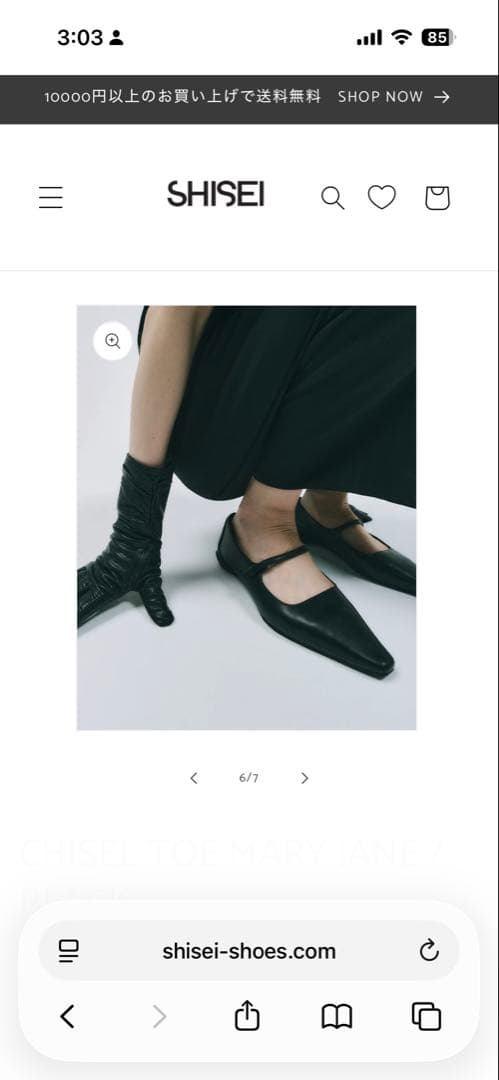 靴 Shisei CHISEL TOE MARY JANE / BLACK 23.5