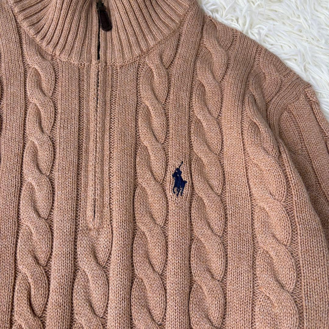 美品 ポロラルフローレン ハーフジップ ケーブルニット 現行 キャメル L