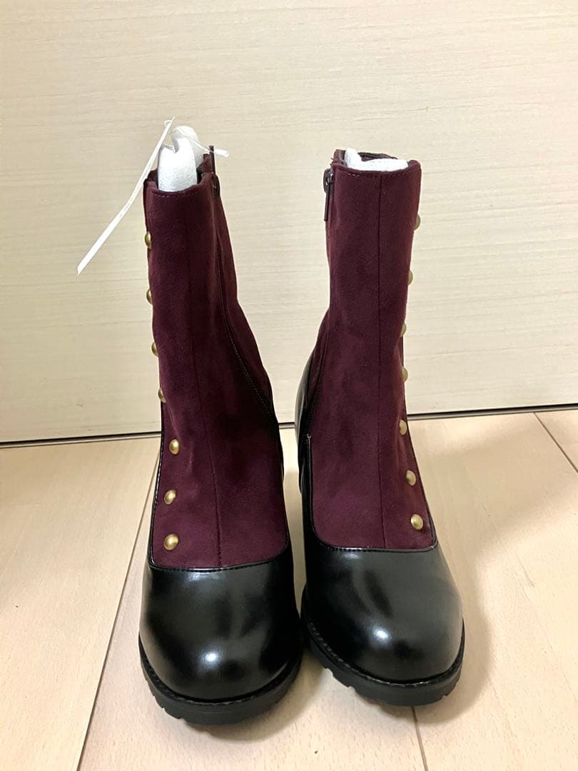 【新品未使用】axes femme 連ボタン配色ブーツ ワイン Sサイズ