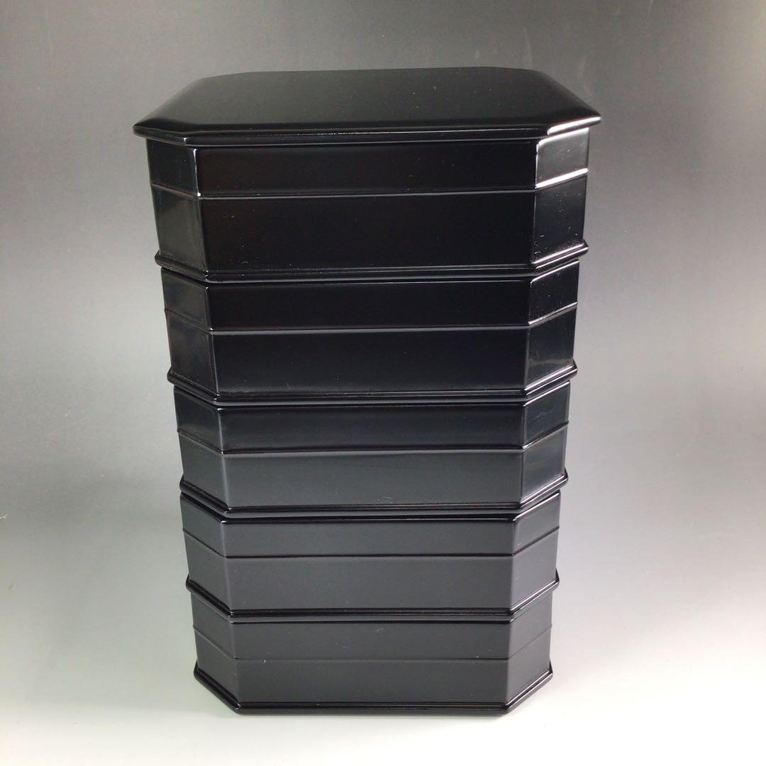 Ｒ５３１　縁高　『塗師　春香作』『真塗』『五段重』　共箱　菓子器　懐石道具