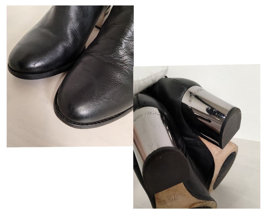 JIMMY CHOO ショートブーツ 36 チャンキー ミラーヒール レザー 黒