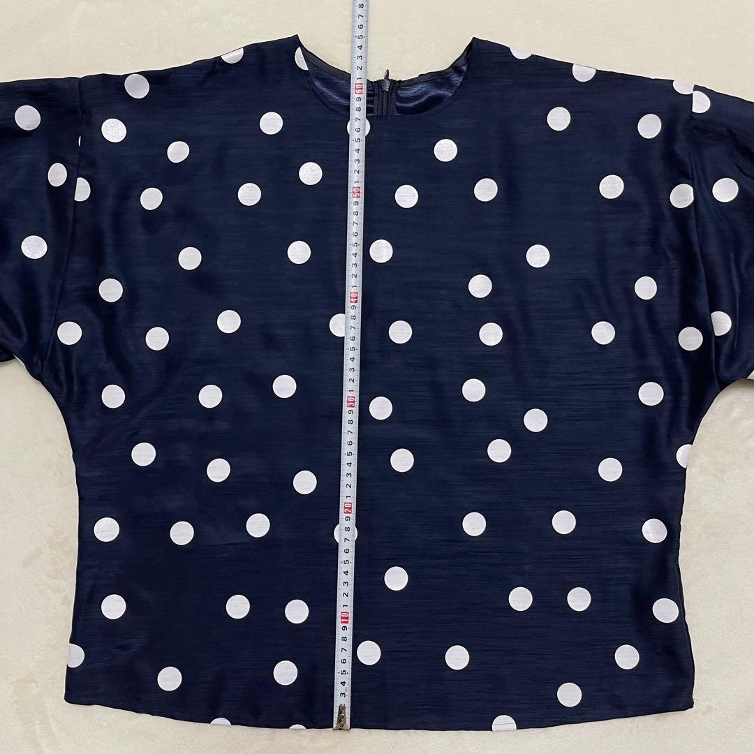 極美品 NOBLE ドットプリントシャンタンブラウス ノーブル ネイビー系