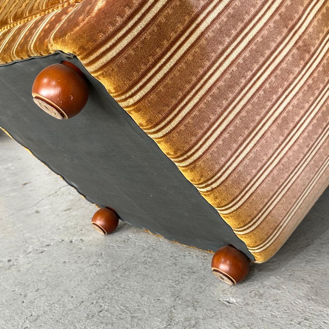 ★70s★昭和レトロ 応接ソファ｜純喫茶風 ストライプ ベロア 木肘アームチェア