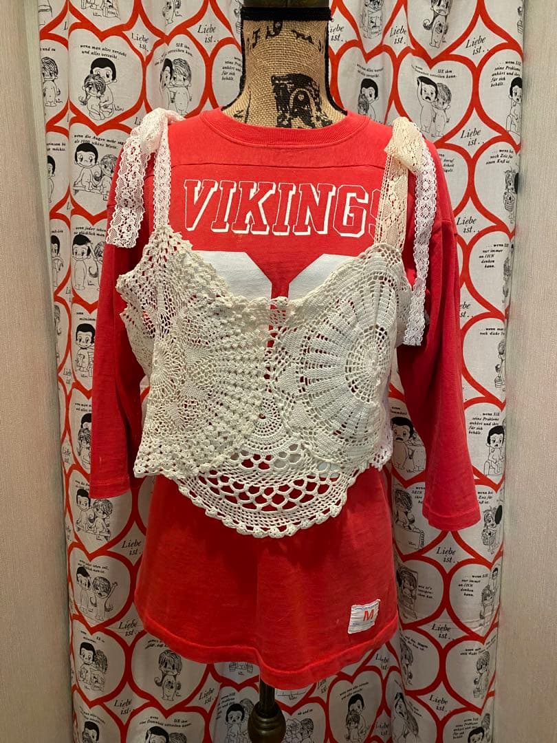 アンティークレース編みドイリーリメイクリボンキャミソール