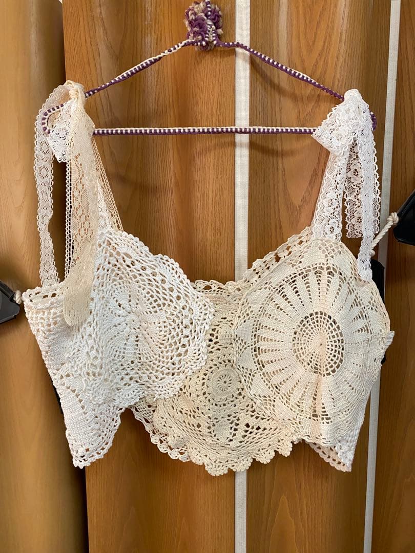 アンティークレース編みドイリーリメイクリボンキャミソール