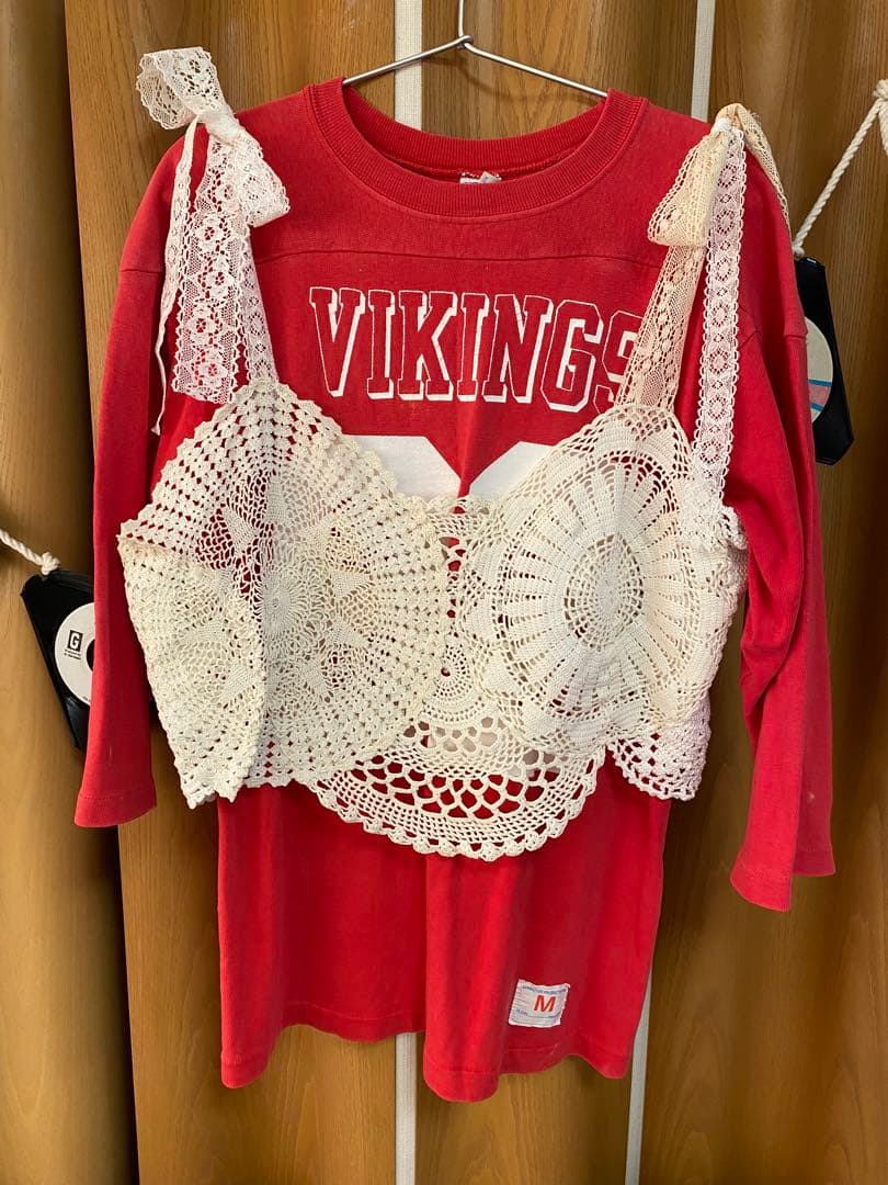 アンティークレース編みドイリーリメイクリボンキャミソール