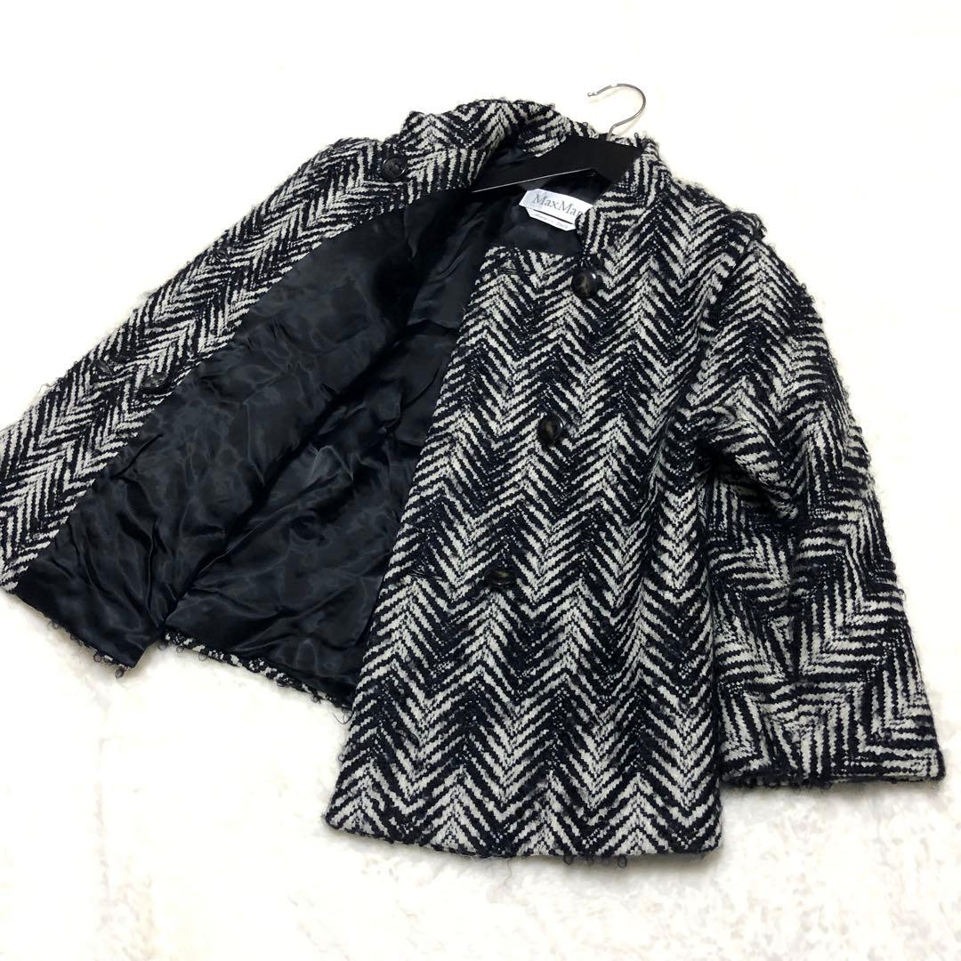 白タグ✨　マックスマーラ　Pコート　ツイード　ヘリンボーン　モヘア混✨　グレー