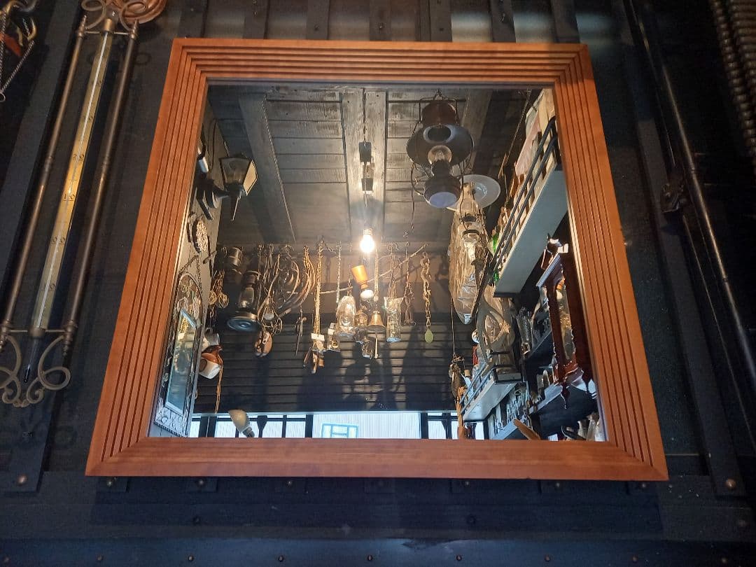 デンマーク　チーク　無垢材　アート　スクェア　フレーム　大型　ウォール　ミラー