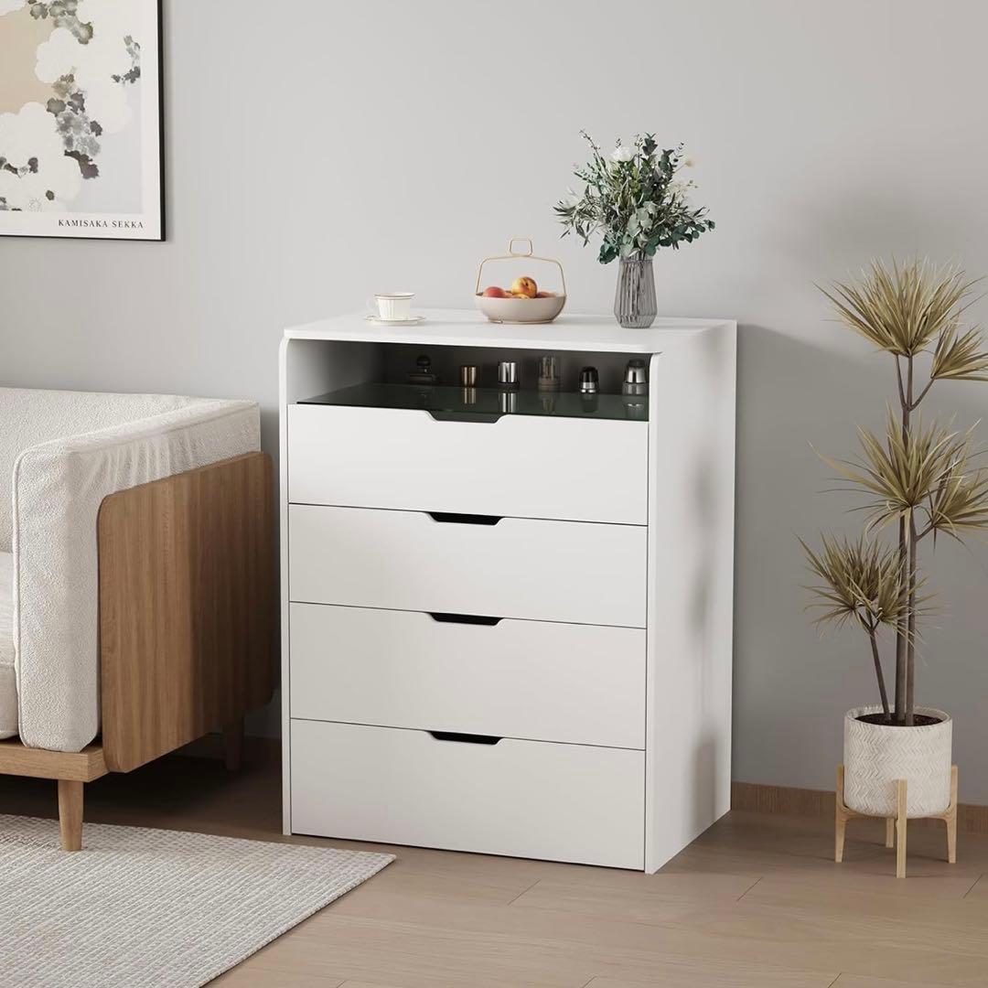 1台3役 ドレッサー キャビネット サイドテーブル 鏡付き スツール付き