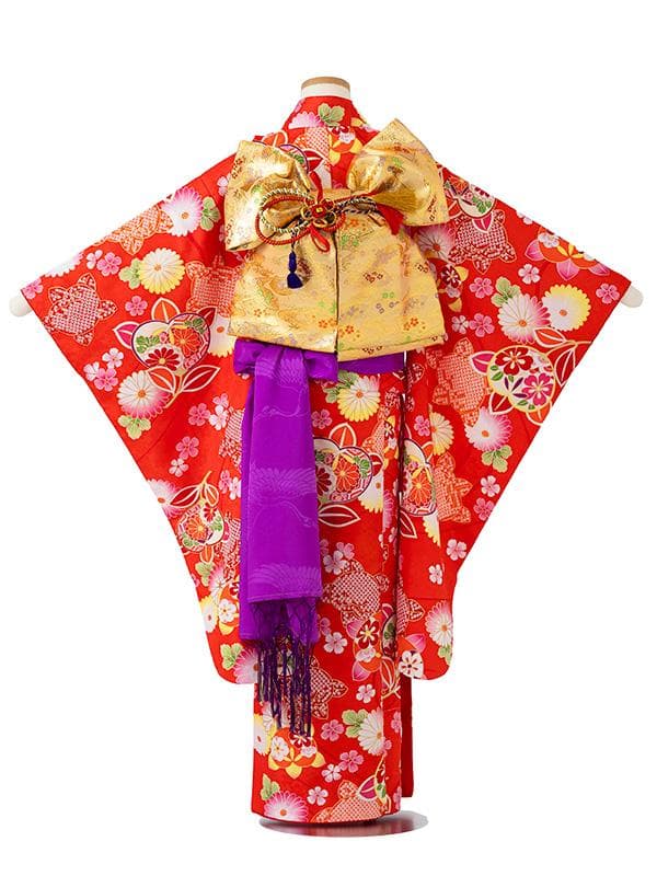 四つ身セット　柄　橘柄　赤