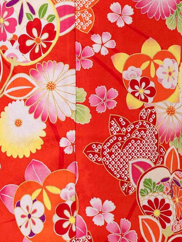 四つ身セット　柄　橘柄　赤