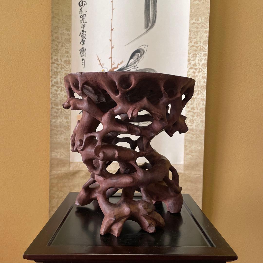 中国古玩 唐木 根台 根卓天然彫 花台 香炉台 盆栽台