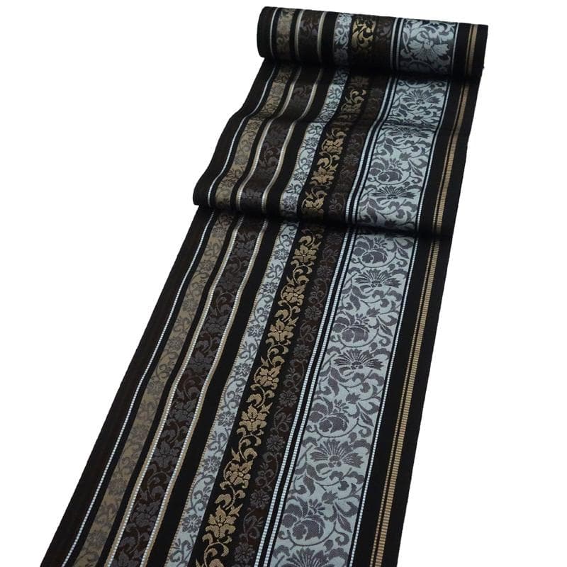 博多織 名古屋帯 博多帯 八寸帯 新品 仕立て込み 正絹 黒 縞 井上絹織