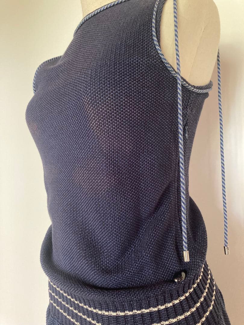 CHANEL サマーニット ノースリーブ ワンピース ドレス 36 ネイビー