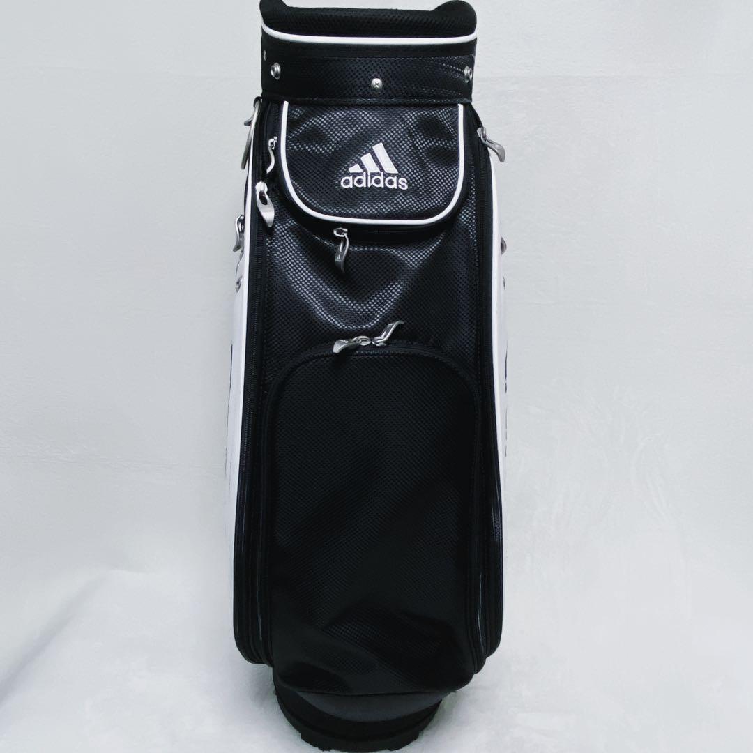 アディダス　キャディバッグ　ホワイト×ブラック　白黒　エナメル　合成皮革　9型