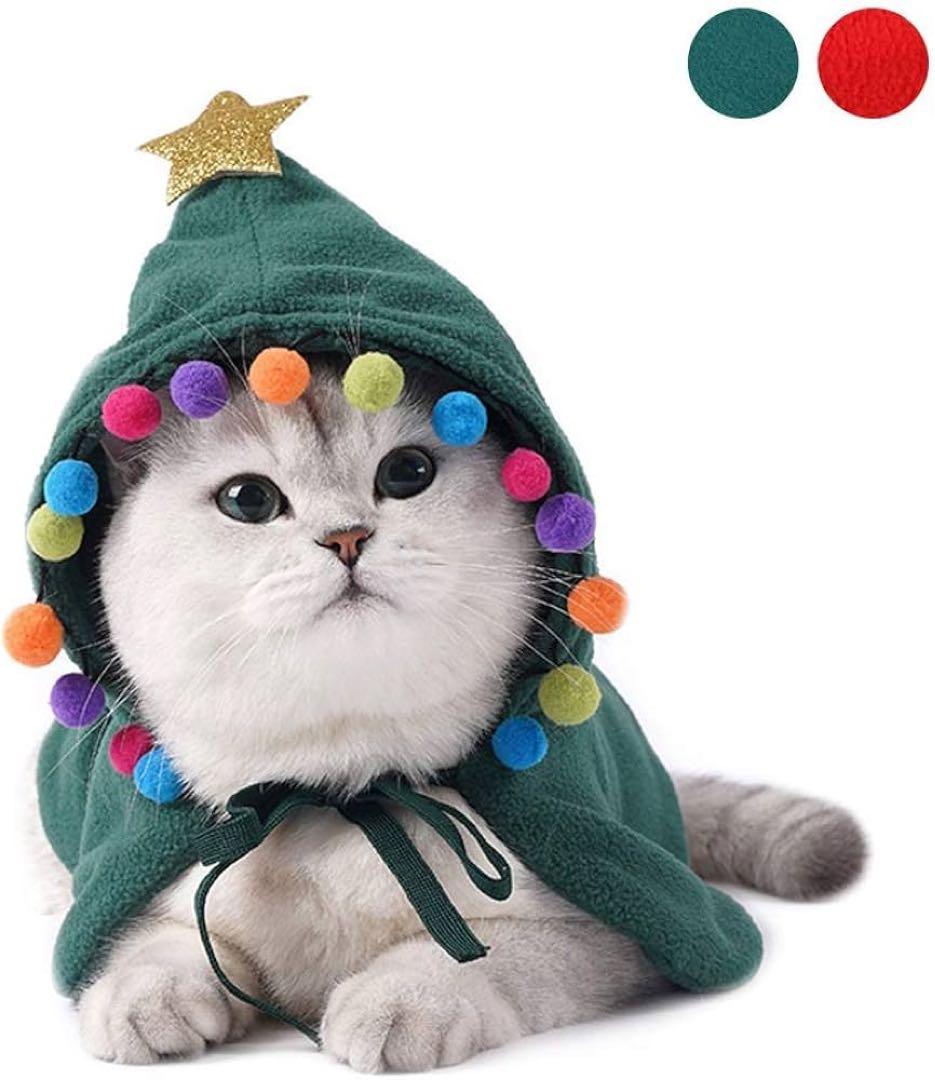 犬の衣装のクリスマスのペットの服 グリーン ポンチョ風 紐付き