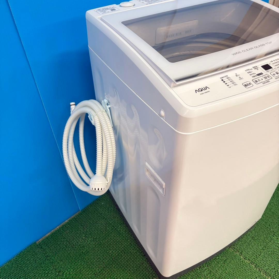 697 ガラストップ大容量洗濯機　9kg インバーター付　半年保証冷蔵庫も有美品
