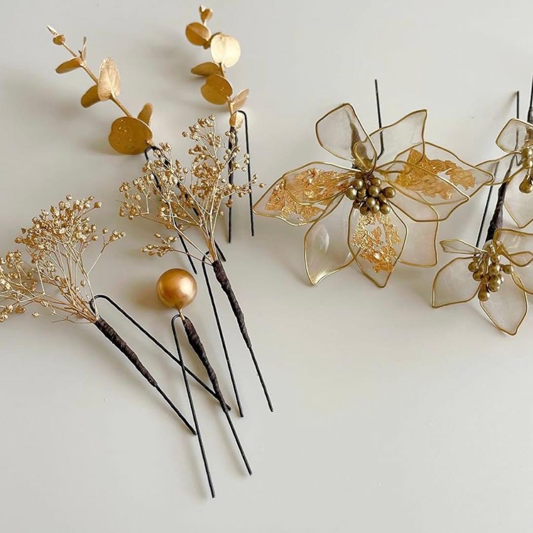 金色アメリカンフラワーアレンジメント素材14点+おまけ付きセット