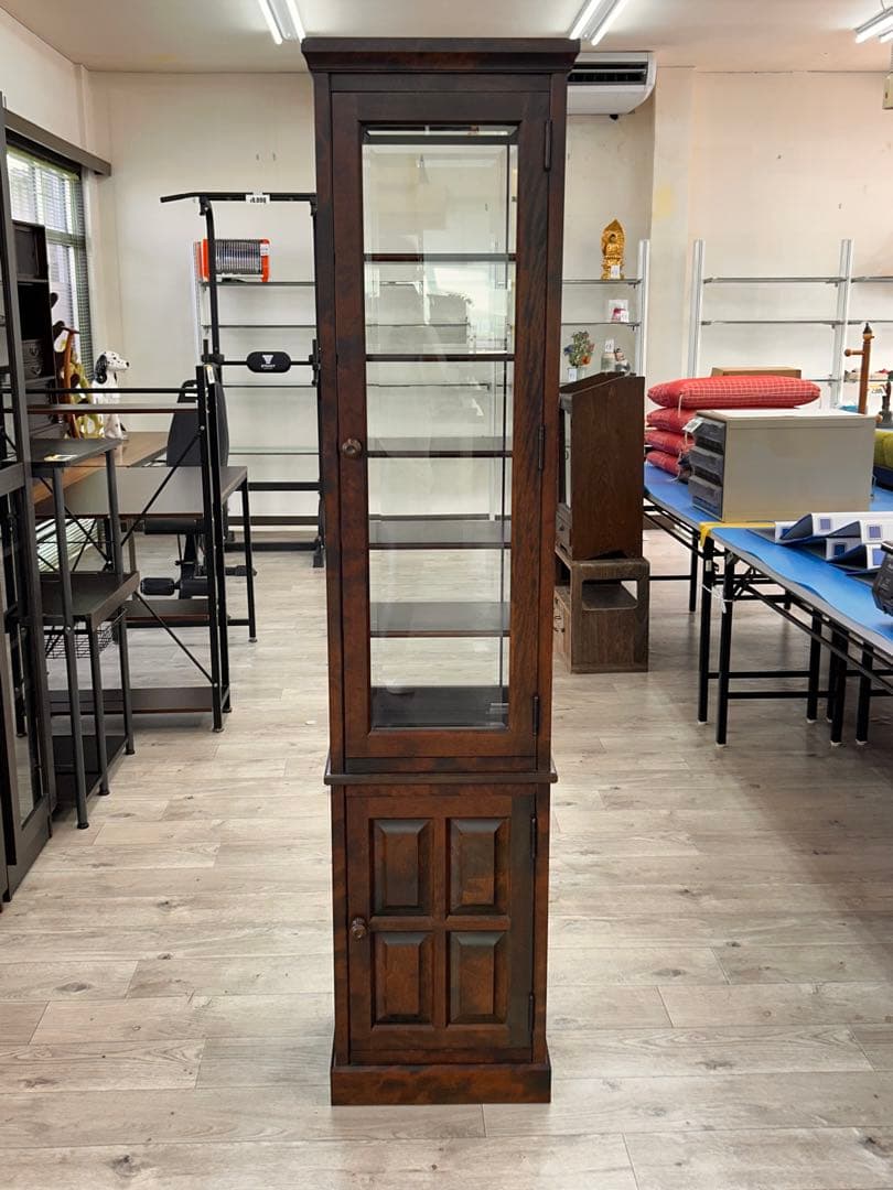 北海道民芸家具 樺材 飾り棚 4面ガラス 2面ドア　-497-