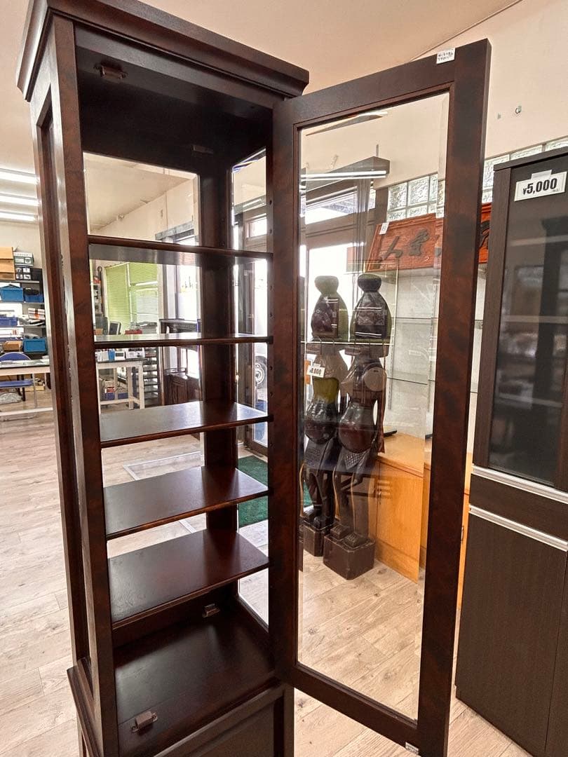 北海道民芸家具 樺材 飾り棚 4面ガラス 2面ドア　-497-