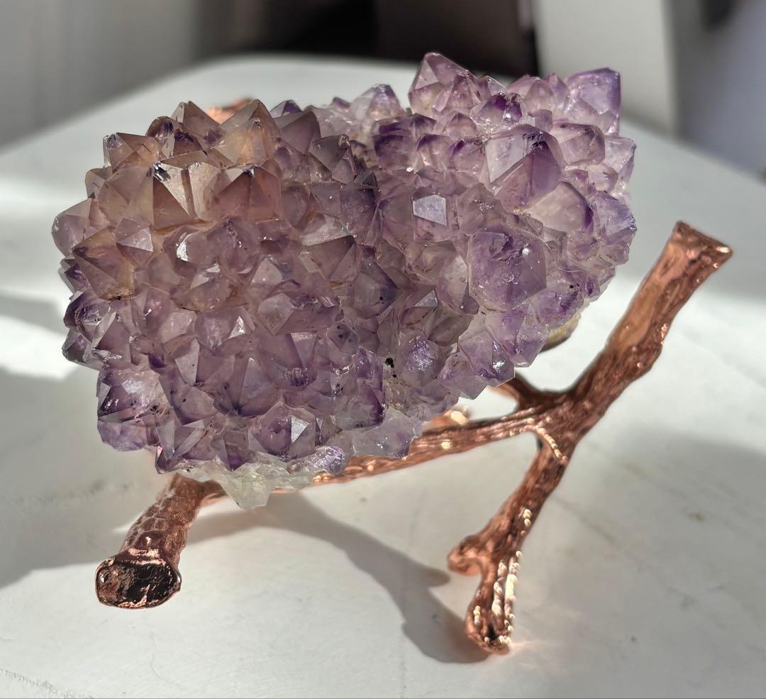 《高品質・紫陽花結晶》アメジスト×アメトリン＊ツインクラスター　レア　台座付き