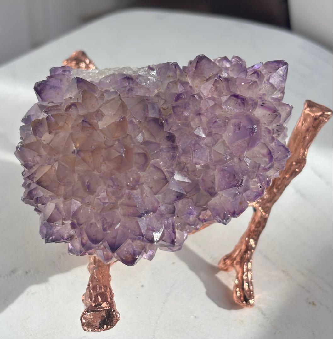 《高品質・紫陽花結晶》アメジスト×アメトリン＊ツインクラスター　レア　台座付き