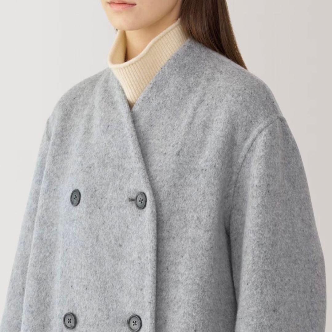 MUJI Labo 婦人　カシミヤ混ノーカラーコートL ライトグレー　ムジラボ