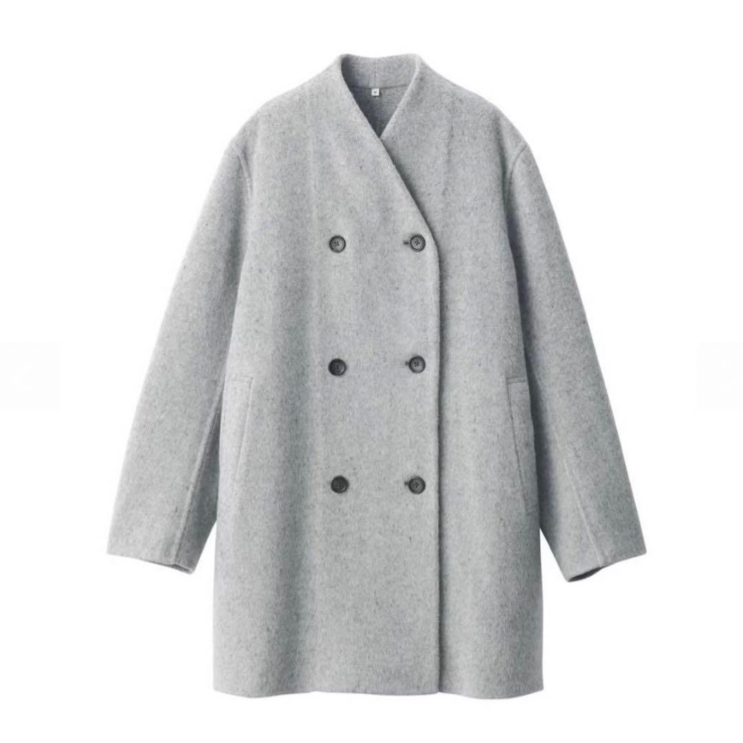 MUJI Labo 婦人　カシミヤ混ノーカラーコートL ライトグレー　ムジラボ