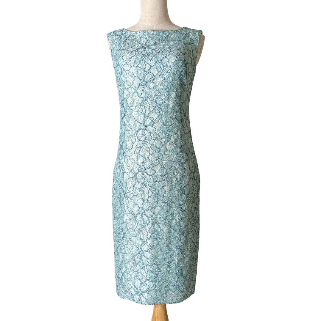 タダシショージ／ミントカラー 総レースドレス ワンピース グリーンノースリーブ