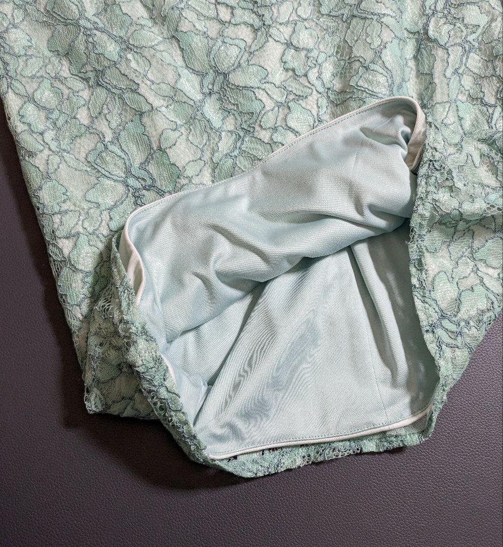 タダシショージ／ミントカラー 総レースドレス ワンピース グリーンノースリーブ