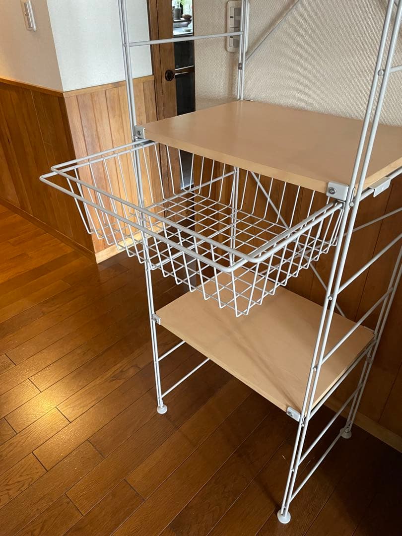 [送料込]無印良品MUJI スチールユニットシェルフ　ワイヤーバスケット付オーク