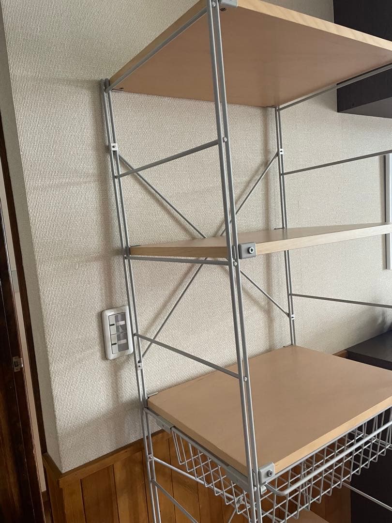 [送料込]無印良品MUJI スチールユニットシェルフ　ワイヤーバスケット付オーク