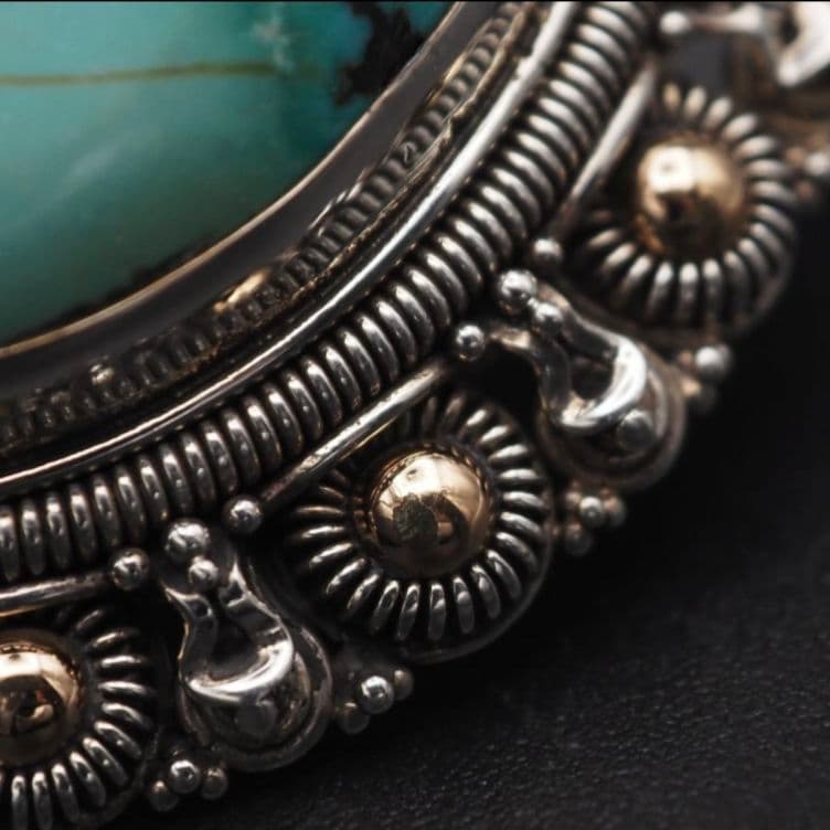 ヴィンテージ ターコイズ ブローチ 925 K18 インディアンジュエリー