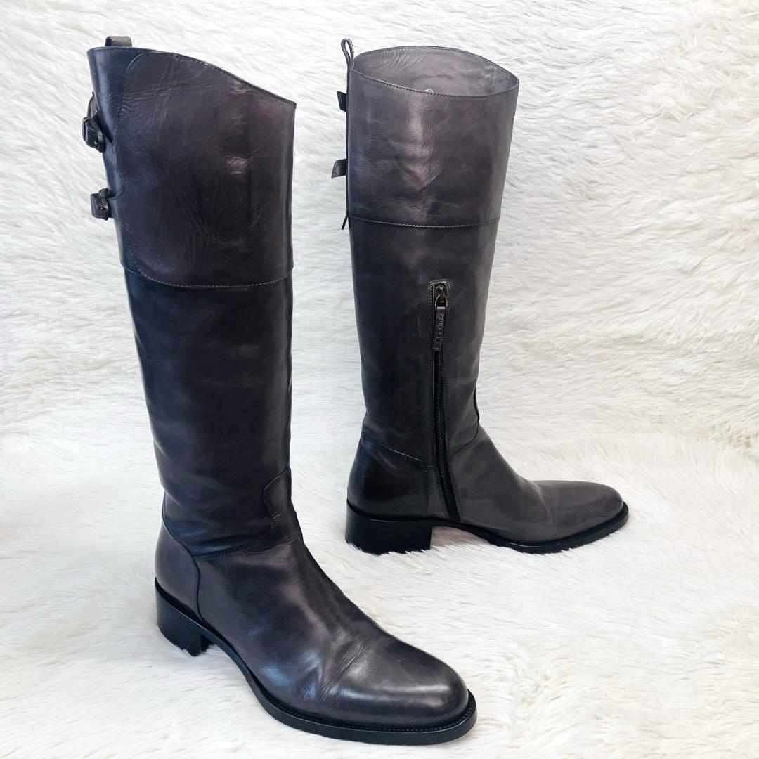 【希少色】SARTORE 38 グレージュダブルストラップ　サイドジップ　ロング